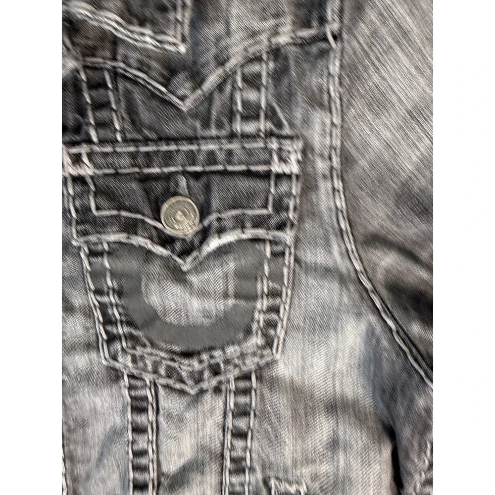 True Religion Jimmy Super T Denim Jacket Men's M Black Gray Horseshoe Y2K